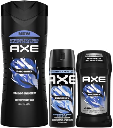 AXE Phoenix Men’s Body Care Set – Body Wash, Antiperspirant Stick, Deodorant Body Spray, 48H Sweat & Odor Protection, Gifts for Men by AXE