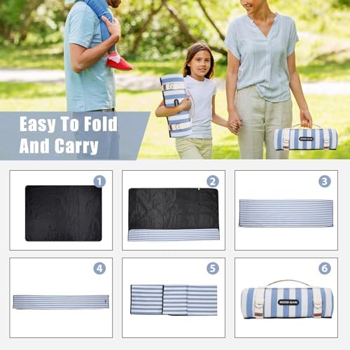 Picnic Outdoor Blankets Waterproof Extra Large - Beach Mat Sand Free Foldable with Carry Strap | Portable Camping Blanket | Park Blanket for Grass , Hiking, Travel, Concerts, Indoor (Cerulean Blue) - Image 6