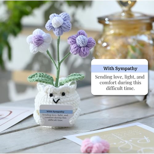 Crochet Sympathy Gifts for Loss of Loved One – Send Sympathy Crochet Puff Flower Potted Plant with Comfort Card – Bereavement, Grief Support Gift Idea for Grandpa Grandma Mom Dad Women Friends - Image 3