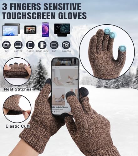 floconssy Men's Winter Hat Scarf Gloves Set of 3, Knit Thermal Combo Gifts - Image 3