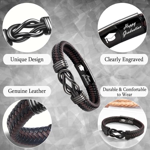 Graduation Gifts for Him, Class of 2026 5/6/8th High School College Master Graduation Gifts for Son, Grandson, Nephew, Brother, Cool Infinity Knot Leather Bracelets for Men Boys - Image 3
