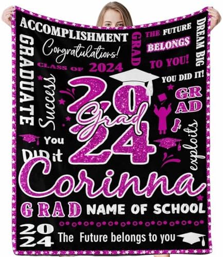 College Graduation Gifts for Women, Graduation Gift Card Box Blanket with Pictures Customized Graduate Class of 2024 Junior H Blanket College Graduation Gifts for Him/Her 30x40inch by Unknown