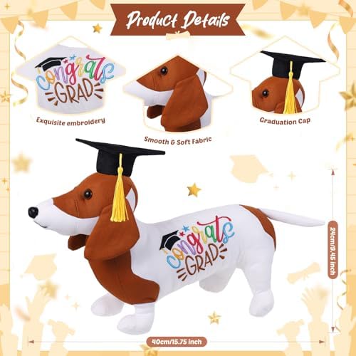 Blank Dachshund with Graduation Cap Toys Class of 2026 Plush Stuffed Teddy Bear Animal Dog Graduation Cap and Gown with Greeting Card and Bag for Graduation Day Gift(Dachshund B) - Image 2