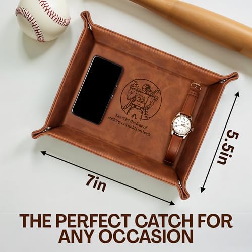 Personalized Baseball Leather Valet Tray with Engraved Name – Custom Nightstand Organizer for Men, Perfect Dad Birthday Gift Idea for Husband, Boyfriend or Father’s Day - Image 5