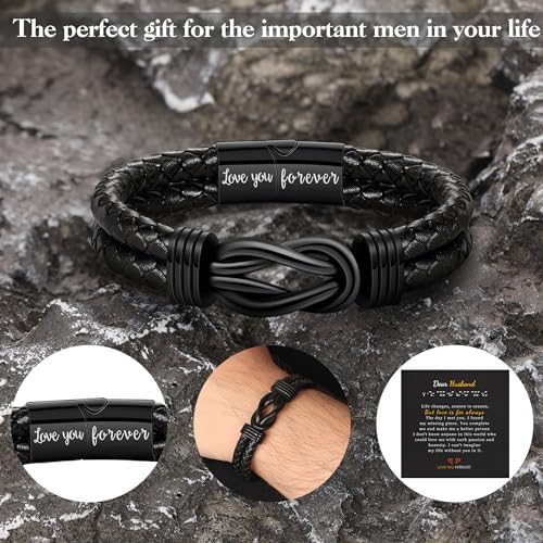 Btysun Gifts for Men, Gifts for Boyfriend Leather Bracelets for Men Stocking Stuffers for Him 2026 I Love You Gift Infinity Cuff Bracelets Birthday Christmas Jewelry for Son Grandson Dad Husband - Image 3