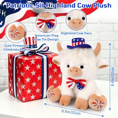 Highland Cow Plush Toy- 8inch 4th of July Patriotic White Highland Cow - Image 3
