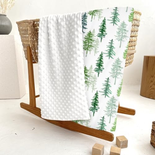 Watercolor Green Pine Trees Baby Blankets for Girl Boy Pine Forest Landscape Soft Mink Dotted Backing Double Layer Swaddle Receiving Blanket Nature Adventure Toddler Nursery Bed Blanket Crib 30x40 - Image 6