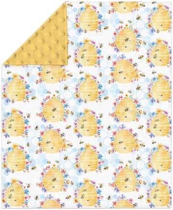Bees Boho Flowers Baby Blankets for Girl Boy Yellow Bees Honeycomb Floral Garden Soft Mink Dotted Backing Double Layer Swaddle Blanket Spring Summer Bed Throws for Newborn Infant Toddler Nursery 30x40 - Image 2