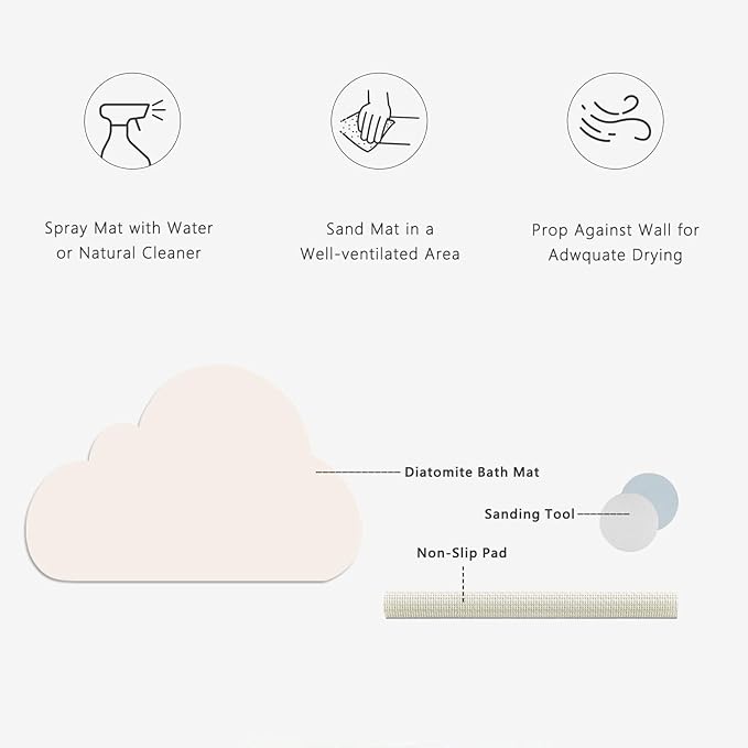 Cloud Shape Diatomite Stone Bath Mat Shower Mat Quick-Dry, Non-Slip, Easy to Clean for Bathroom Floor