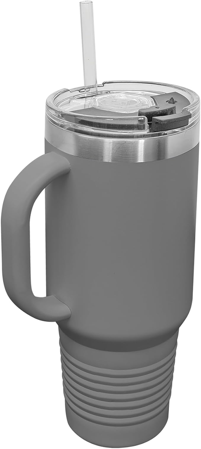 40oz Vacuum Insulated Travel Mug with Handle, Bronco Rider, Personalized Engraving Included (Gray)