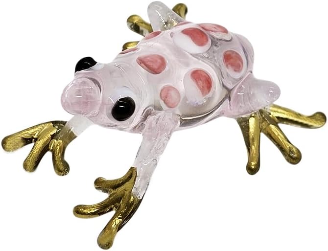 WitnyStore 1¾" Clear Gold Pink Dot Frog Artistic Blown Glass Figurine Premium Hand-Blown Statue Tabletop Decoration Unique Collectible for Adult Collectors Handcrafted Elegant Home Room Decor