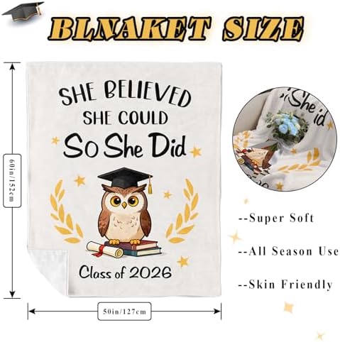 2026 Graduation Gift for Her, Graduation Throw Blanket 60"x50" - Image 6