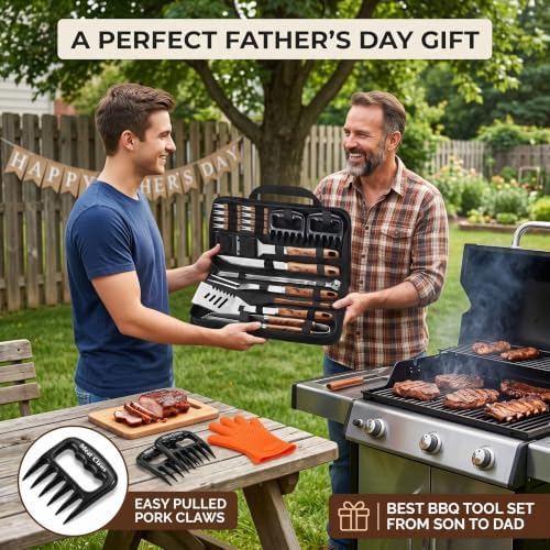 Romanticist 23pcs Stainless Steel BBQ Grill Tools & Accessories Kit, Brown - Image 2