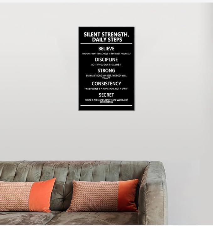 Silent Strength,Daily Steps quote Inspirational Wall Art Affirmative Motivational Poster Canvas Painting Prints Wall Pictures for Home Office Gym Decor Framed Artwork [12''W x 18''H]
