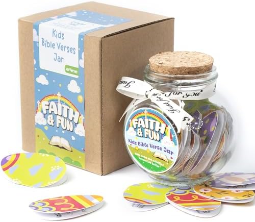 Kids Bible Verse Jar, Easter Basket Stuffers for Kids & Teens, Christian Easter Gifts for Girls Boys, 40 Bible Verse Cards, Faith Easter Gifts for Kids, Baby Easter Basket Stuffers, Religious Gift by SouthLisa