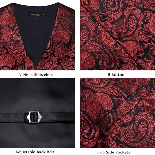 DiBanGu Mens Vest and Tie Set Formal Paisley Waistcoat and Necktie Pocket Square Cufflinks Silk Suit Vest for Tuxedo Wedding - Image 5