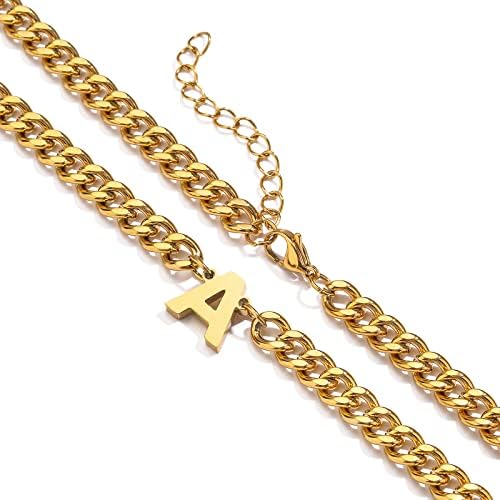 DuoDiner 18+2" Initial Necklace for Men Boys Gifts A-Z Cuban Link Chain - Image 2