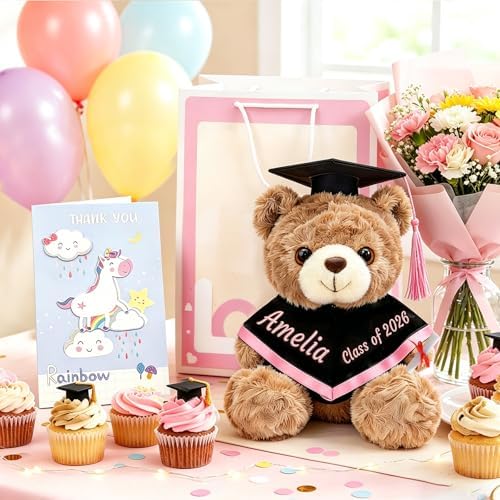 Personalized Graduation Teddy Bear 2026 for Her Him, Custom Graduation Gift for College High School Kindergarten, 10in Graduation Stuffed Animal with Cap Gown & Diploma - Image 4