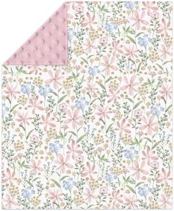 Boho Floral Baby Blankets for Girl Boy Pink Blossom Leaves Soft Mink Dotted Backing Double Layer Swaddle Receiving Blanket Spring Wildflowers Plant Bed Throws for Newborn Toddler Crib Stroller 30x40 - Image 2