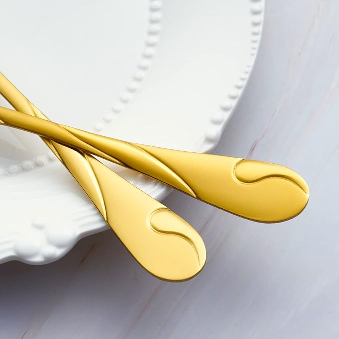 Gold Dessert Spoon Set, Seeshine 6.5-inch Stainless Steel Shiny Gold Teaspoon, Espresso Coffee Spoon, Set of 6