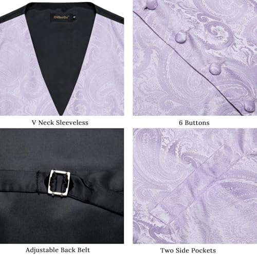 DiBanGu Mens Vest and Tie Set Formal Paisley Waistcoat and Necktie Pocket Square Cufflinks Silk Suit Vest for Tuxedo Wedding - Image 4