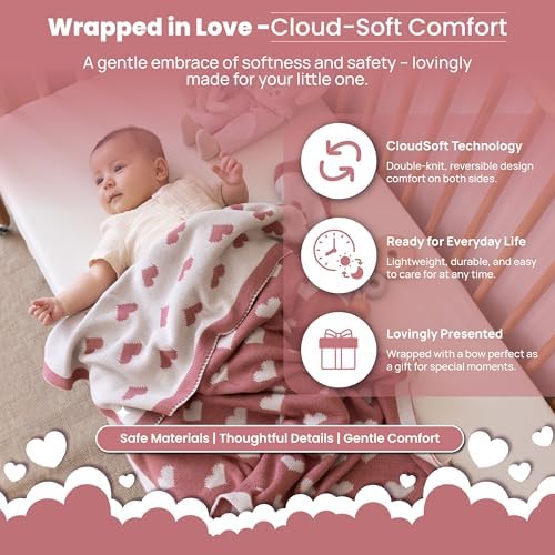 Baby Blanket 30x40 in, Antique Rose – Soft Reversible Knit with Gift Bow, Oeko-Tex Certified, Breathable Swaddle & Receiving Blanket for Newborns, Crib & Stroller - Image 2