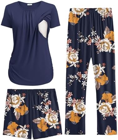 Ekouaer Maternity Nursing Pajamas Set 3 Piece Postpartum Breastfeeding Pjs by EKOUAER