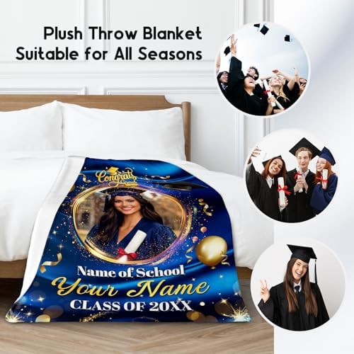 Personalized Blanket with Photo Name, Graduation Blanket Class of 2026 - Custom Gifts for Daughter Son, Meaningful High School Grad Keepsake - Image 4