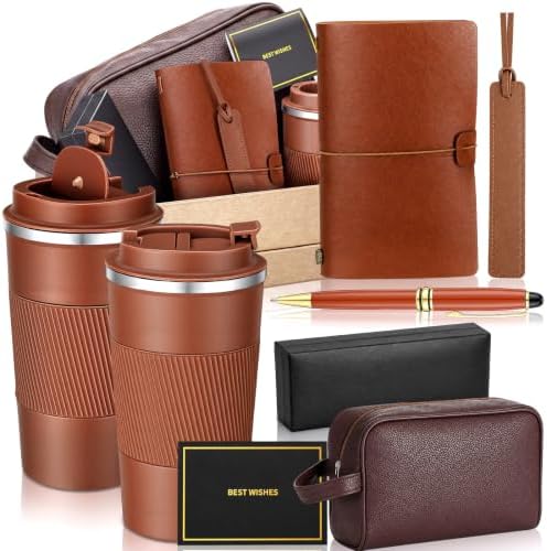 7 Pcs Gift Set for Men 17oz Tumbler Notebook Bag Pen,Brown by Acellegic