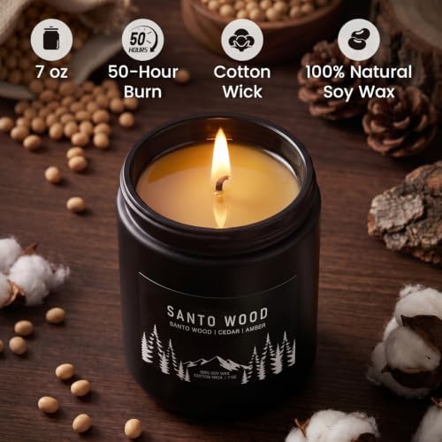 Auelife Santo Wood Scented Candle for Men, 7oz Soy Wax 50-Hour Burn - Image 3