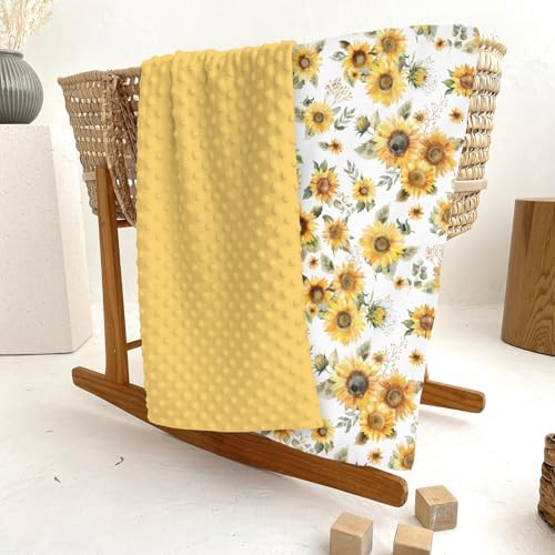 Yellow Sunflower Floral Baby Blankets for Girl Boy Boho Sunflowers Leaves Soft Mink Dotted Backing Double Layer Swaddle Receiving Blanket Summer Spring Garden Bed Throw for Newborn Toddler Crib 30x40 - Image 6