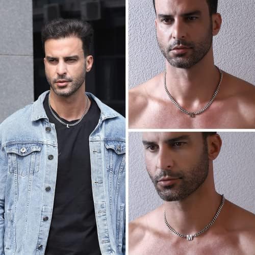 DuoDiner 18+2" Initial Necklace for Men Boys Gifts A-Z Cuban Link Chain - Image 5