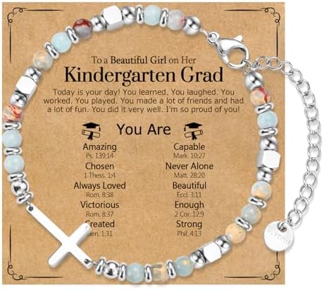 Graduation Gifts for Her- Class of 2026 Primary Middle High School College Grad Gift, Adjustable Stainless Steel Beaded Cross Bracelet for Girls & Women by WIKHIA