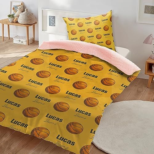 Custom Basketball Blanket - Personalized Name with Basketball Patterns - Soft Plush Flannel Blanket with Double Layer Dotted Backing for Baby Toddler Kids Teen Boys Girls Gifts Yellow - Image 3
