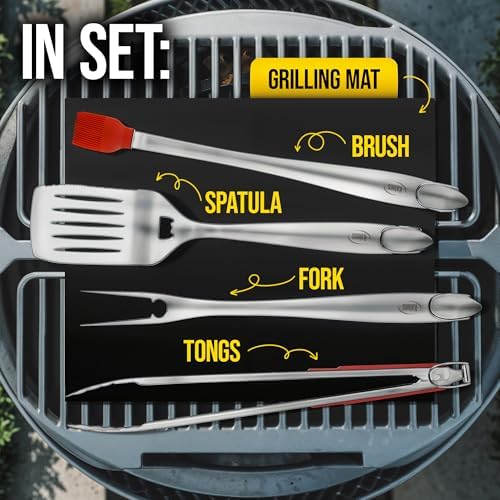Kaluns BBQ Grilling Accessories, Grilling Gifts for Men Dad, Grill Tools for Outdoor Grill, Heavy Duty Stainless Steel Grill Set with Spatula, Tongs, Fork, Brush, & Grilling Mat, Best BBQ Gifts - Image 2