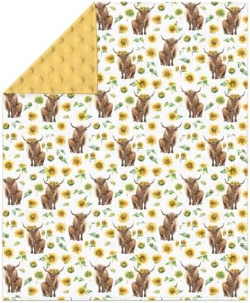 Highland Cow Sunflowers Baby Blankets for Girl Boy Highland Cattle Yak Boho Floral Soft Mink Dotted Backing Double Layer Swaddle Blanket Farmland Animal Bed Throws for Newborn Toddler Nursery 30x40 - Image 2