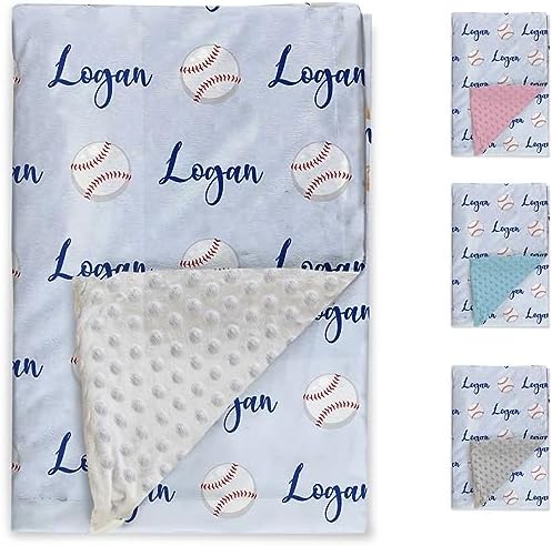 Custom Baseball Blanket - Personalized Name with Baseball Patterns - Soft Plush Flannel Blanket with Double Layer Dotted Backing for Baby Toddler Kids Teen Boys Girls Gifts Light Blue - Image 2