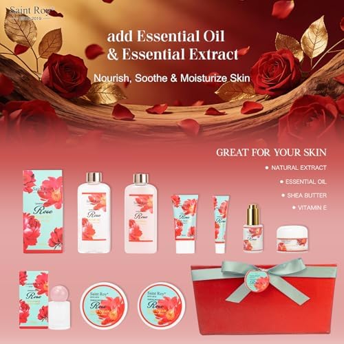 35Pcs Spa Kit Gift for Women, Sandalwood Red Rose Bath and Body Basket Gift - Image 4