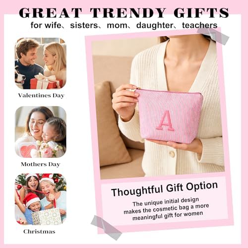 Initial Makeup Bag Set for Women - Personalized Travel Pouch, Portable Cosmetic Bag Make up Kit Pouch | Travel Essentials Cute Makeup Bag Birthday Gifts for Women, Pink Letter R - Image 4