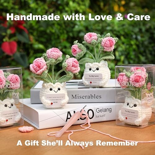 Crochet Rose Gift for Mom – Mothers Day Gifts from Daughter Son, Handmade Pink Rose Flower with Card “I Always Need You, Mom”, Cute Desk Decor, Ready-to-Gift with Clear Box - Image 3