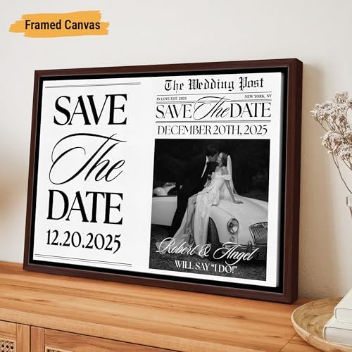 VICILO Personalized Save The Date Newspaper Poster – Custom The Wedding Post News Announcement Photo Frame Canvas, Unique Engagement Gift for Couples, Wedding Décor & Keepsake - Image 6