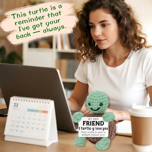4THFARMES Mini Funny Turtle Best Friend Friendship Gifts for Women Men, Birthday Gifts for Friends Female Male Girls, I Love You Small Cute Stuff Things, Handmade Emotional Positive Crochet Turtle - Image 5