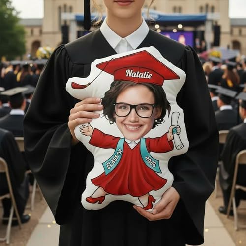 Personalized Funny Face Graduation Pillow, Custom Cartoon Grad Pillow with Cap and Diploma, Graduation Keepsake Present for Her Him, Class of 2026 Senior Gift, Funny Student Pillows - Image 3