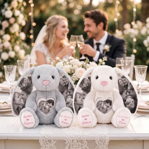 Custom Wedding Photo Bunny Stuffed Animal-Personalized with Picture & Text - Image 3