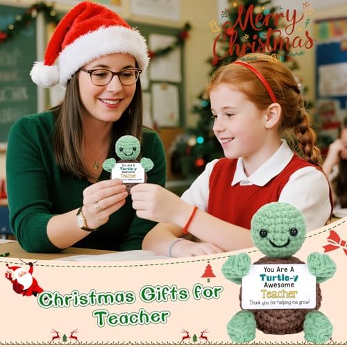 4THFARMES Mini Funny Turtle Christmas Teacher Gifts for Women Men, End of Year Thank You Teacher Gifts Ideas, Personalized Cool Small Cute Stuff Things, Handmade Emotional Positive Crochet Turtle - Image 6