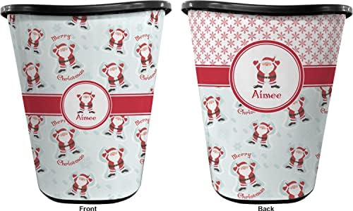 Personalized Santa Clause Making Snow Angels Waste Basket - Double Sided (Black) w/Name or Text - Image 2