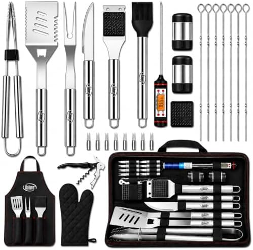 Kaluns Grilling Accessories, Dad Gifts for Christmas, Heavy Duty Stainless Steel Grill Set BBQ Grill Accessories for Outdoor Grill with Meat Thermometer, Case and Apron by Kaluns%C2%AE