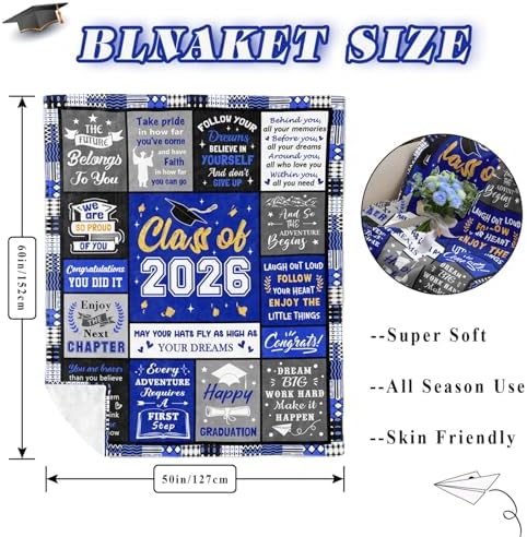 2026 Graduation Gift for Him, Class of 2026 Throw Blanket 60"x50" - Image 5