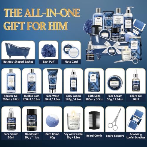 Gifts for Men,16Pcs Sandalwood Bath and Body Set Beard Grooming Kit - Image 2