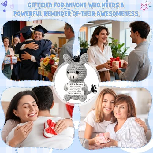 Graduation Stuffers for Women Men Adult Teen - Positive Donkey Crochet for Birthday Gifts Daily Affirmation Support for Her Him, Funny Inspirational Self Care Holiday Essentials - Image 4